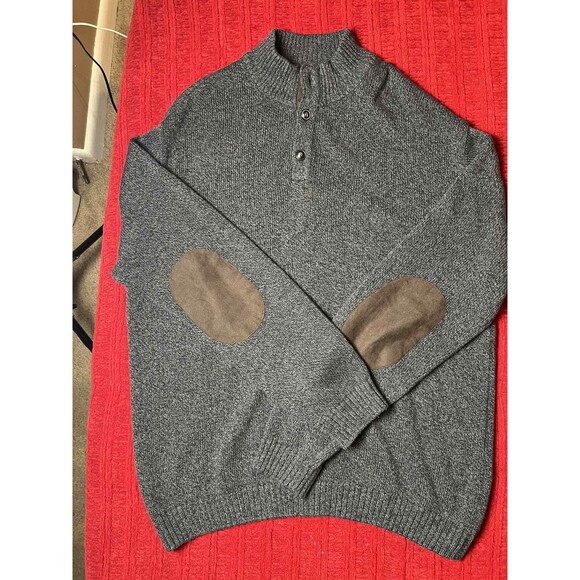 Chaps Sweater Mens XL Elbow Patches Thick Cotton Pullover Gray - Picture 1 of 5